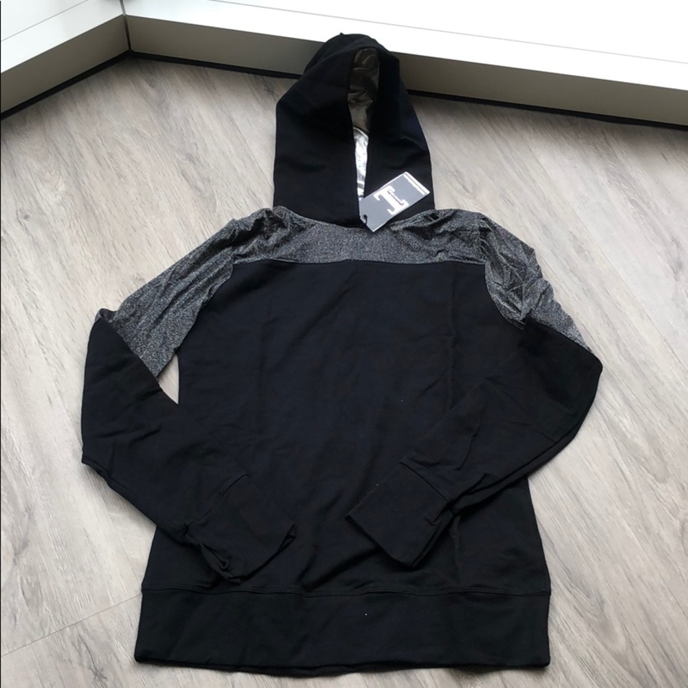 NWT Black and shimmer athletic hooded shirt